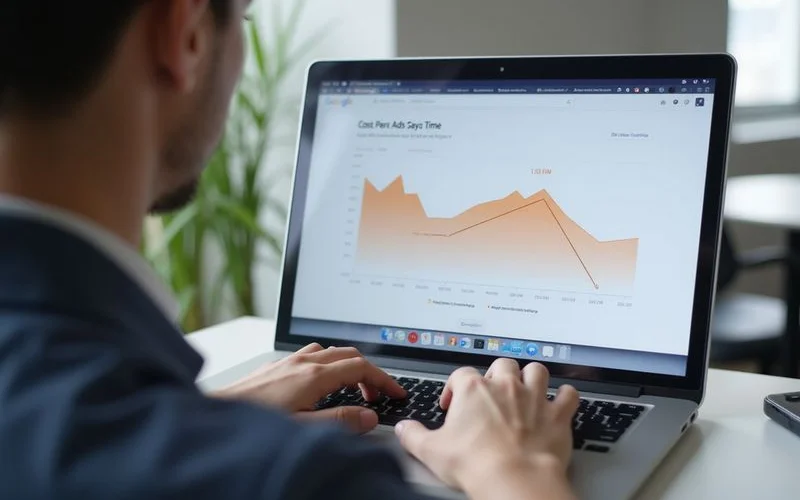 A chart comparing cost-per-lead over time for SEO versus Google Ads.