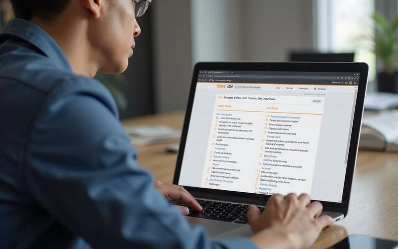 A product page SEO checklist covering titles, descriptions, schema, and internal links.