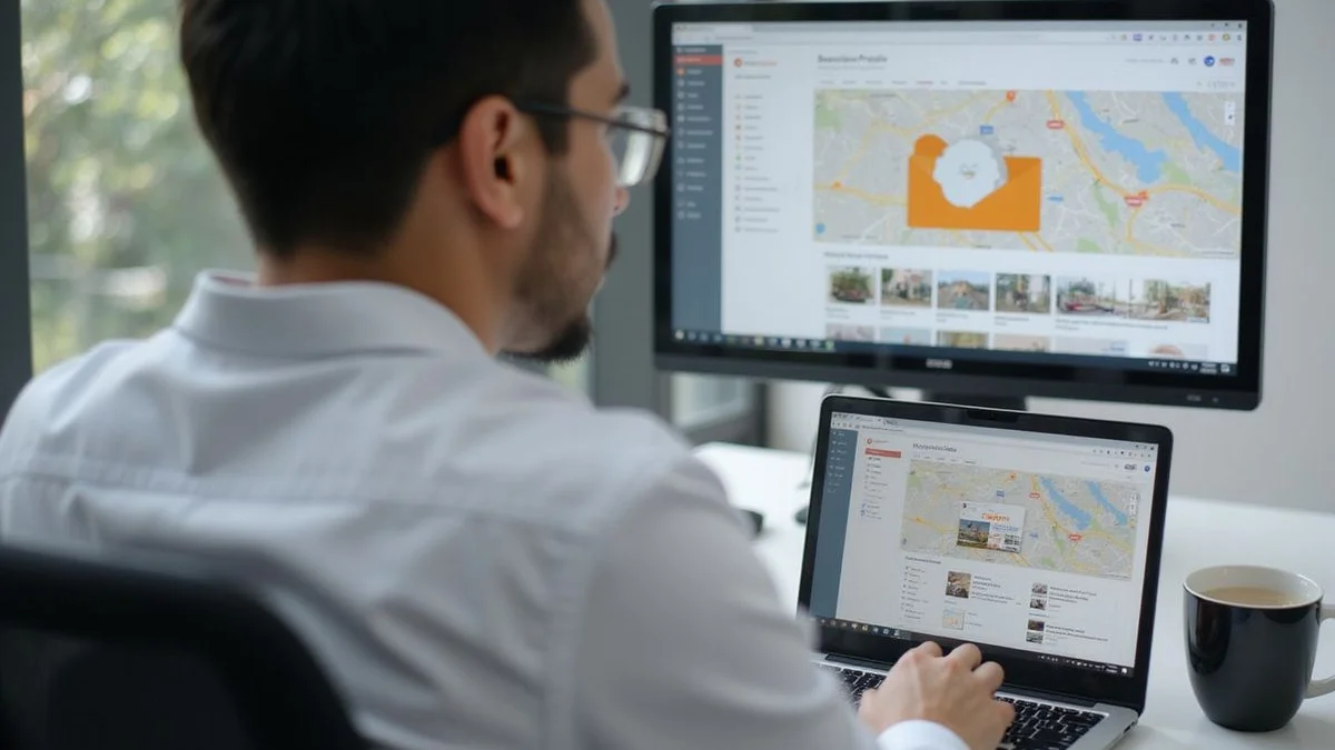 A Google Business Profile dashboard being optimized with categories, photos, and posts for a local business.