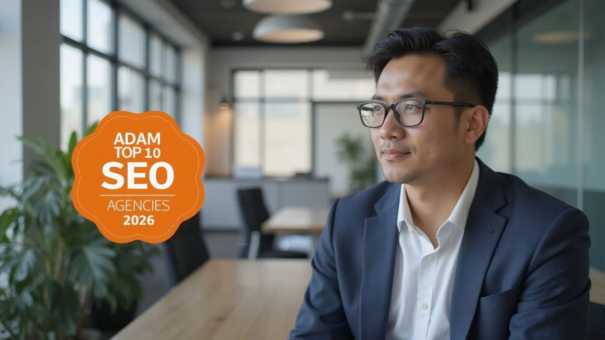 An award badge recognizing Adam SEO among Malaysia's top 10 SEO agencies for 2026.